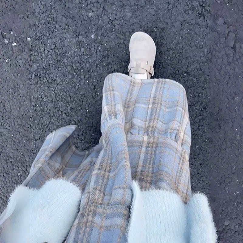  Chân Váy Dài Caro Lông Nhung 