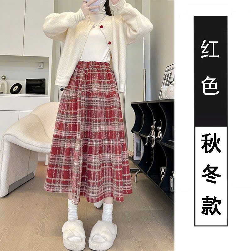  Chân Váy Dài Caro Lông Nhung 