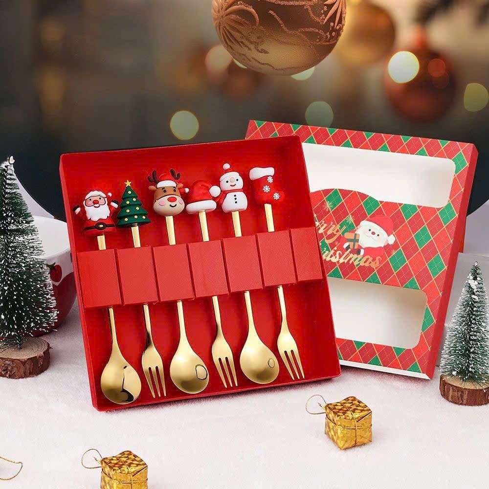  Set 6 Muỗng Nĩa Quà Tặng Giáng Sinh 
