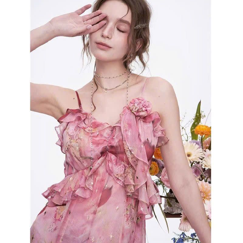  Đầm Maxi Hoa Bèo Dọc Xếp Ly 