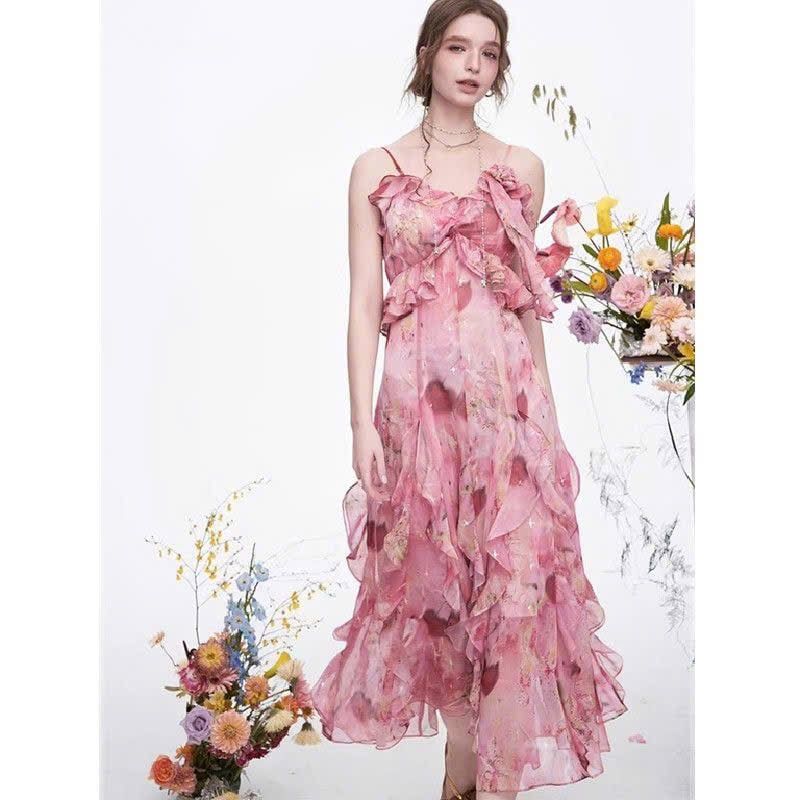  Đầm Maxi Hoa Bèo Dọc Xếp Ly 