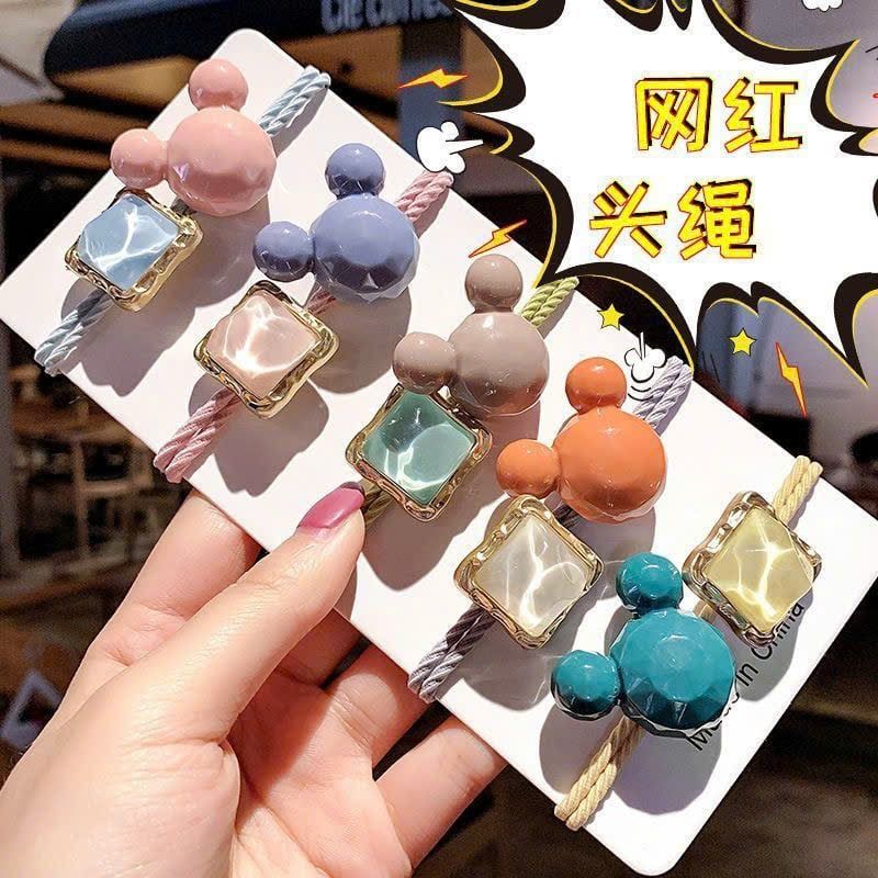  Set 5 Dây Cột Tóc Mickey Đính Đá 