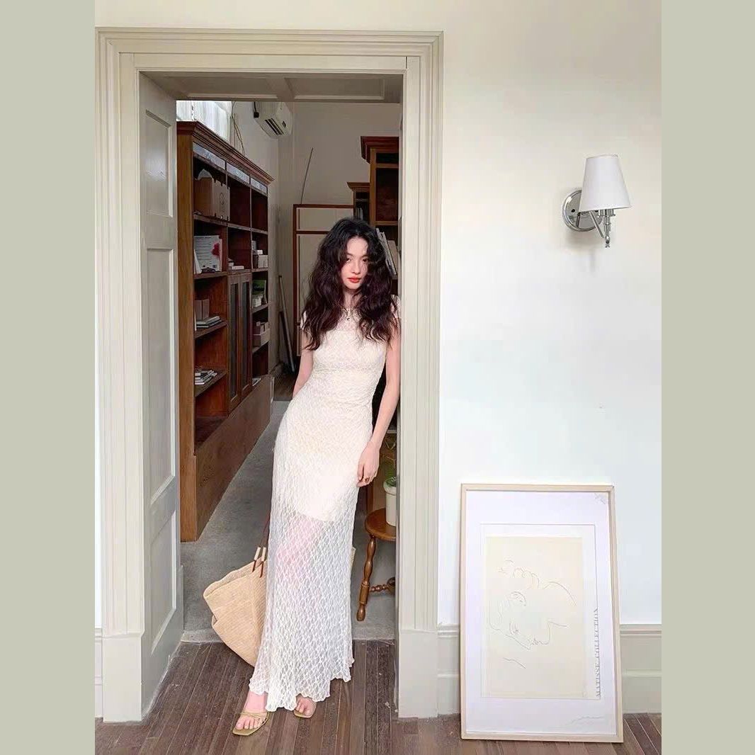  Váy Lưới Trắng Ôm Body Dáng Dài 