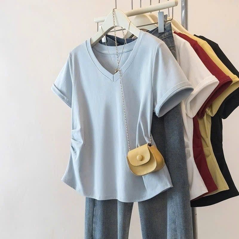  Áo Thun Nữ Cổ Chữ V Nhún 