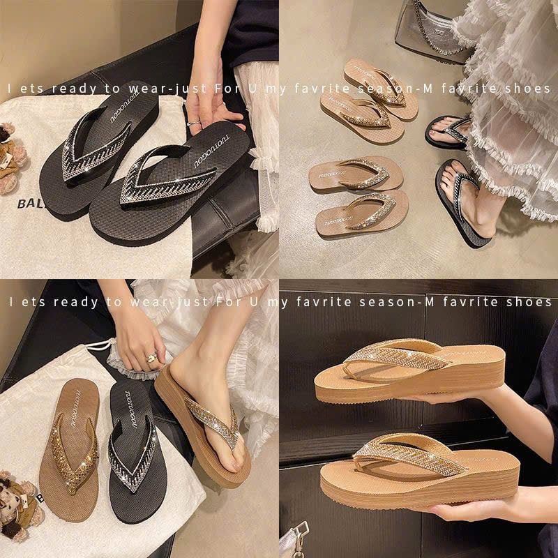  Dép Xỏ Ngón Đế Xuồng Đính Đá 