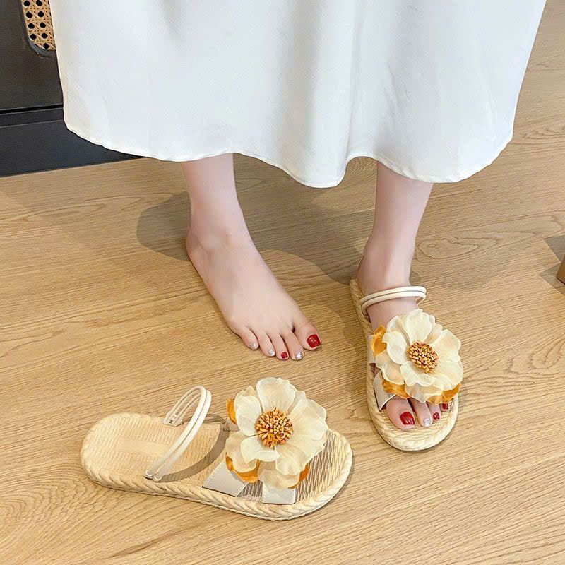  Dép Sandal Nữ Quai Ngang Đính Hoa 