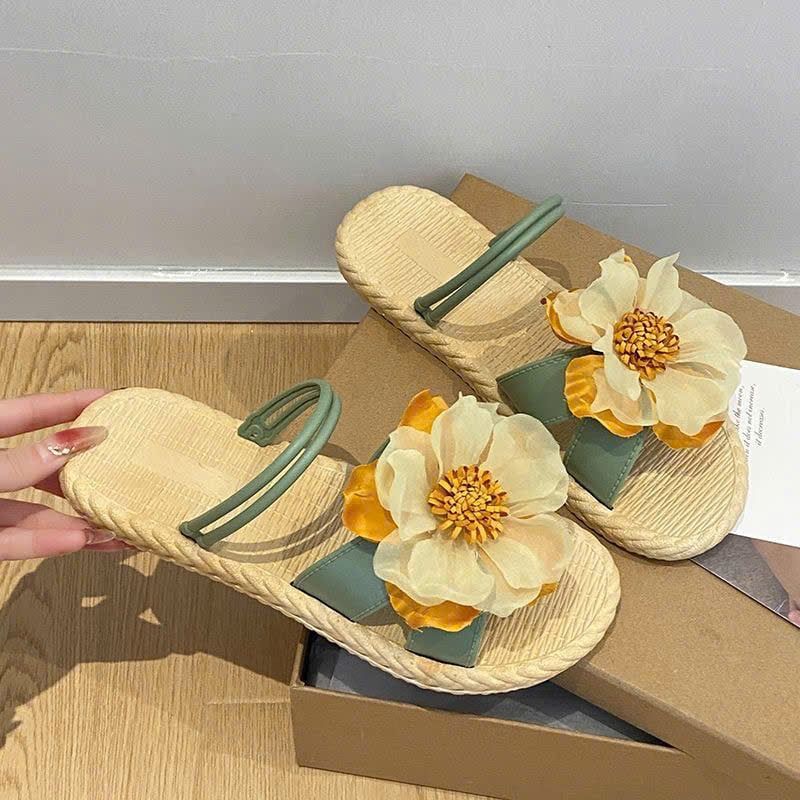  Dép Sandal Nữ Quai Ngang Đính Hoa 