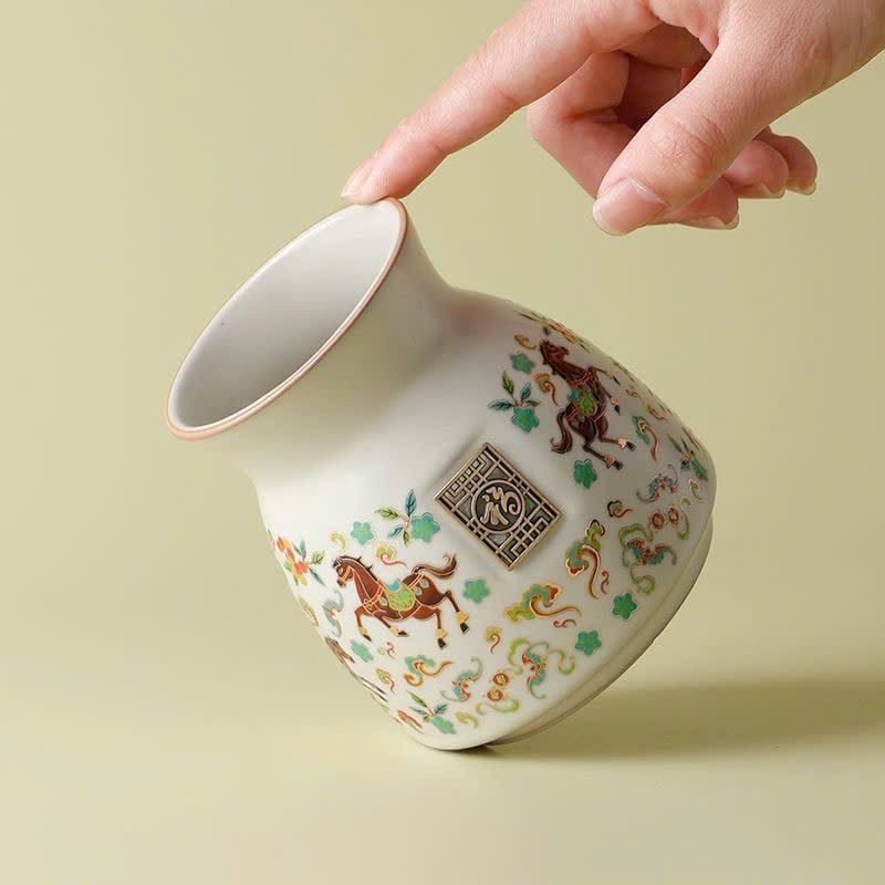  Lọ Cắm Bút Bằng Gốm Sứ Có Họa Tiết Ngựa Và Chữ Phúc 