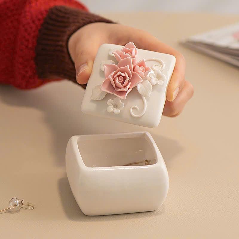  Hộp Sứ Vuông Đa Năng Hoa Hồng 