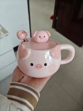  Cốc Gốm Sứ Hình Chú Heo Màu Hồng Có Nắp 