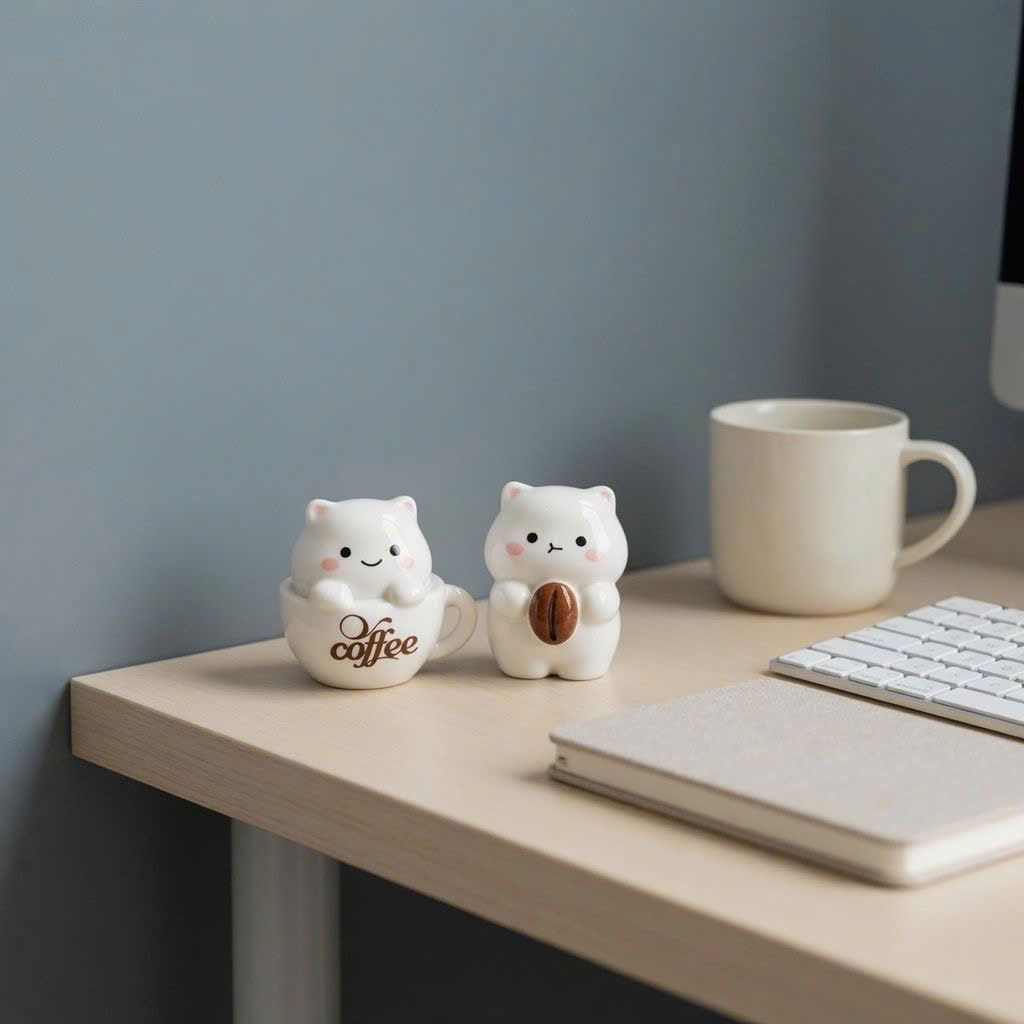  Cặp Tượng Gốm Sứ Hình Mèo Coffee Mini 