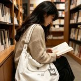  Túi Xách Tote Vải Canvas Màu Trắng Họa Tiết Gấu 