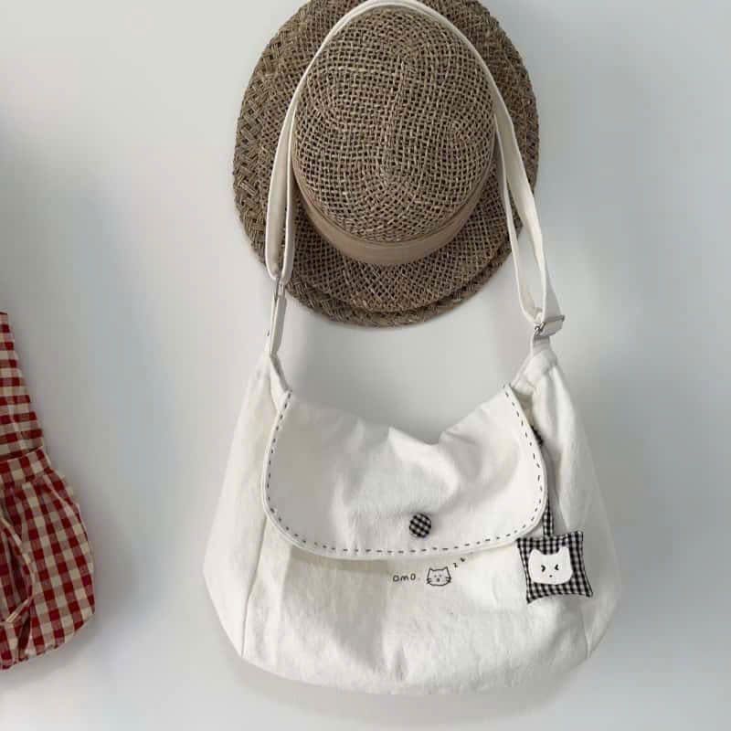  Túi Xách Tote Vải Canvas Màu Trắng Họa Tiết Gấu 