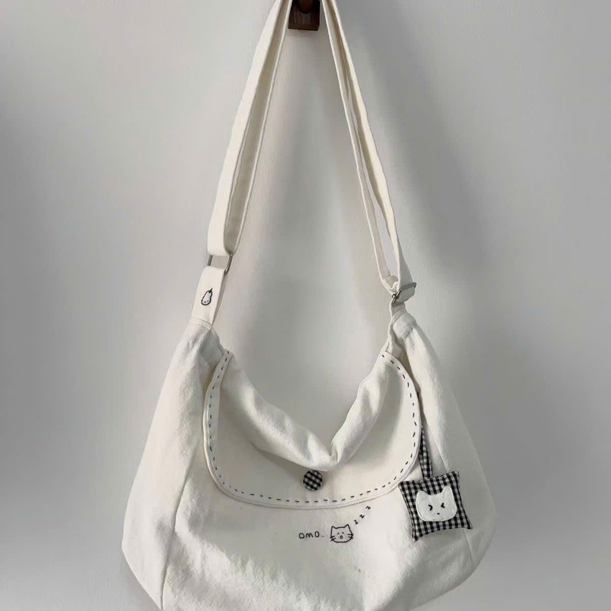  Túi Xách Tote Vải Canvas Màu Trắng Họa Tiết Gấu 