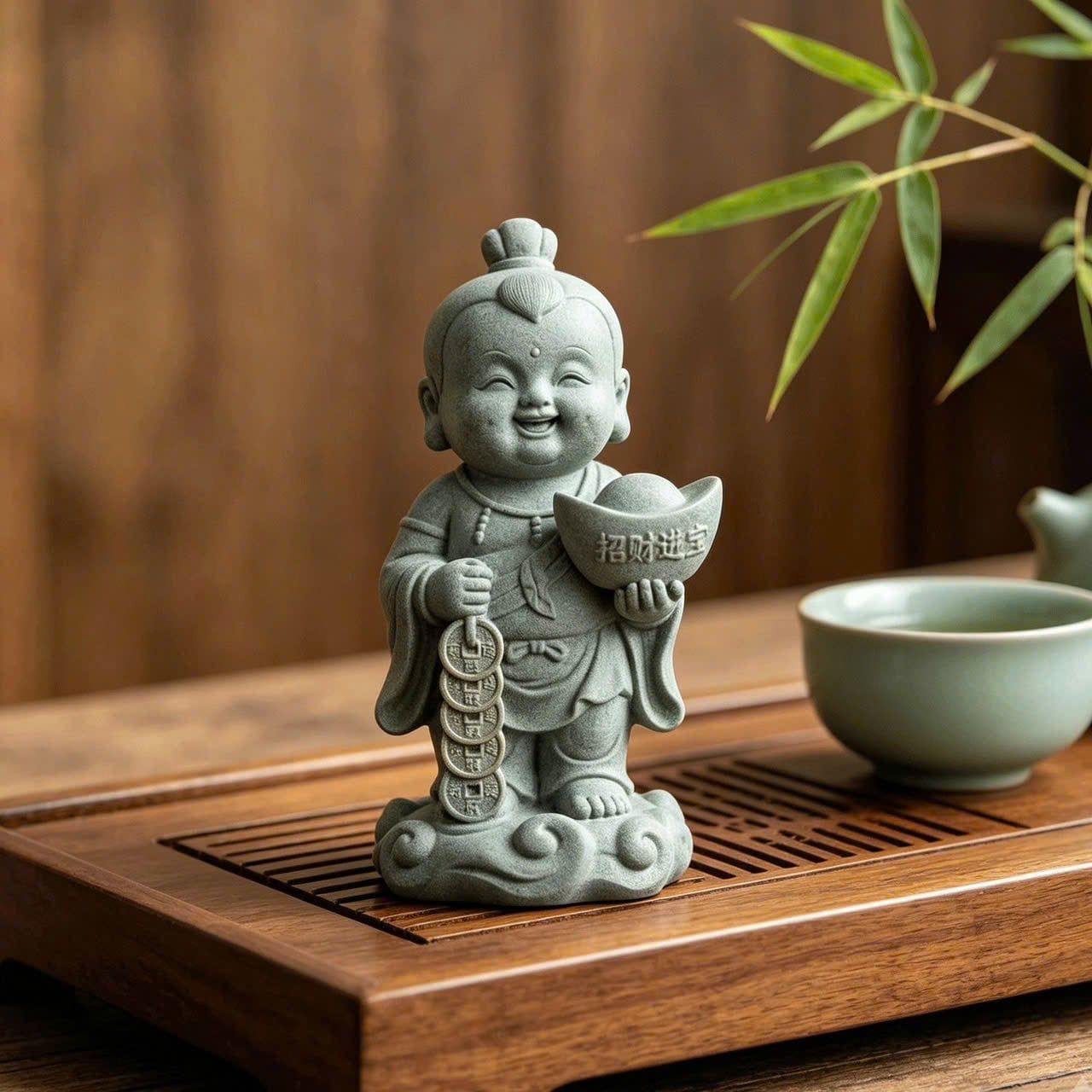  Tượng Đồng Tử Chiêu Tài Cao 9cm 