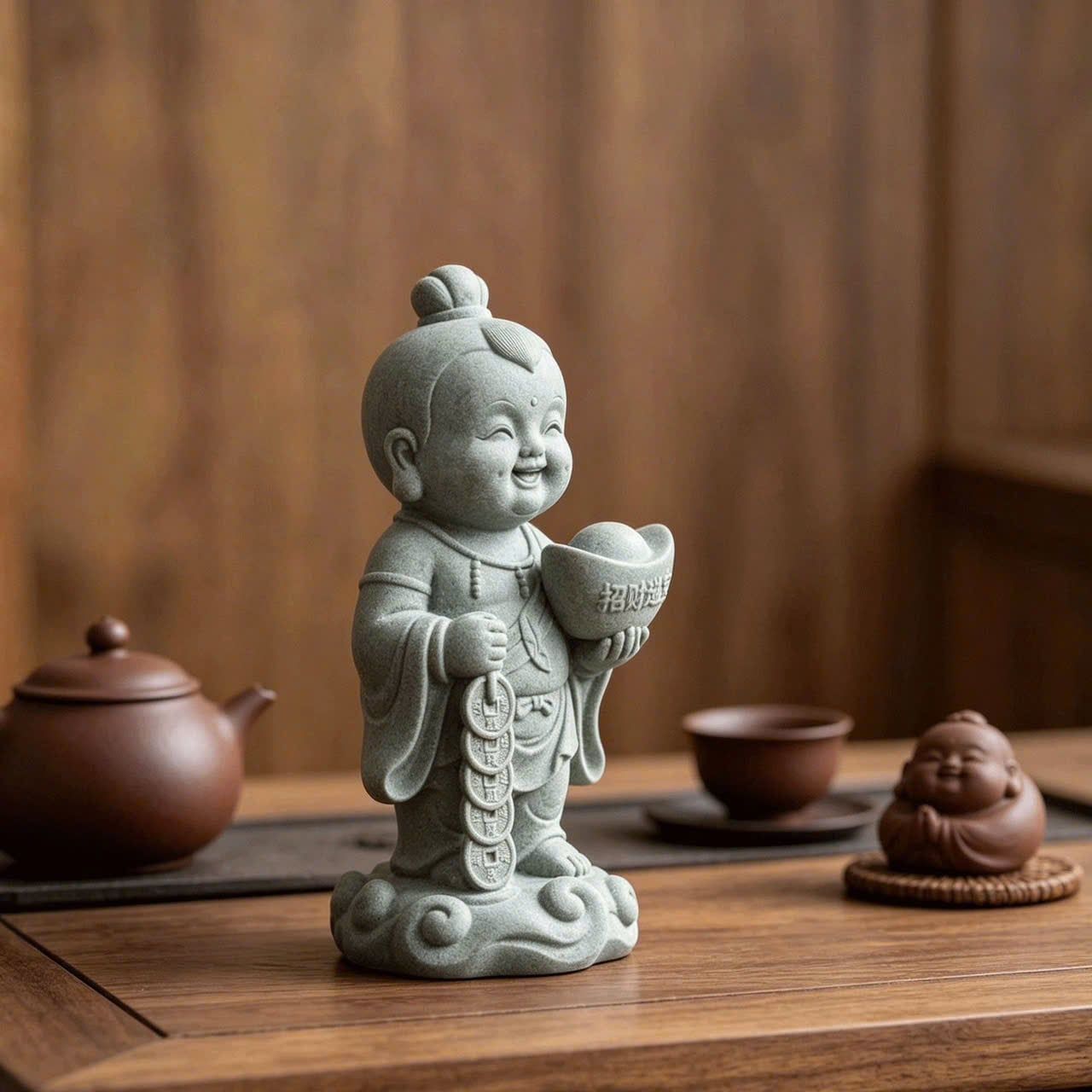  Tượng Đồng Tử Chiêu Tài Cao 9cm 