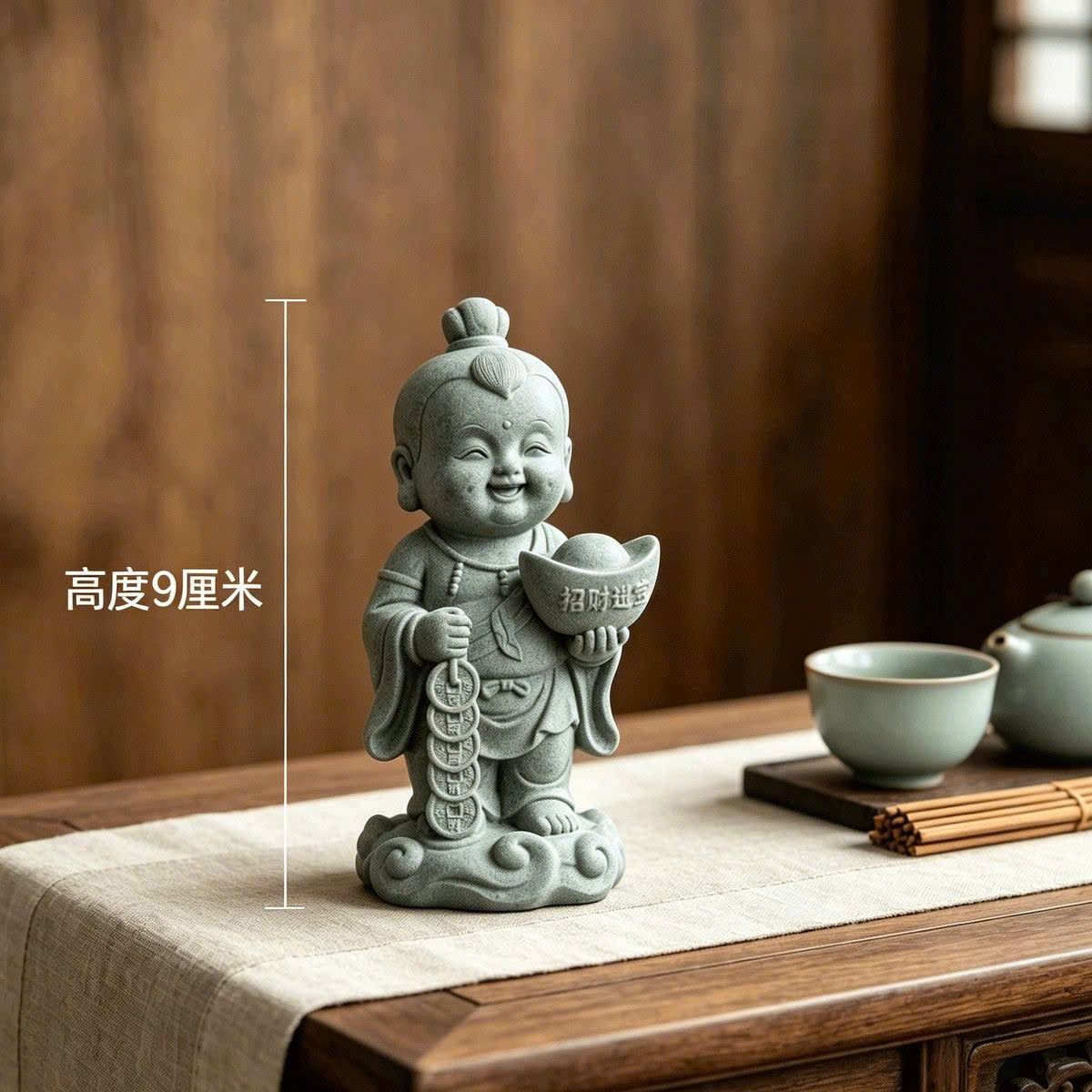  Tượng Đồng Tử Chiêu Tài Cao 9cm 