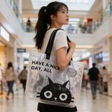 Túi Tote Trong Suốt Họa Tiết Mèo Đen Dễ Thương 