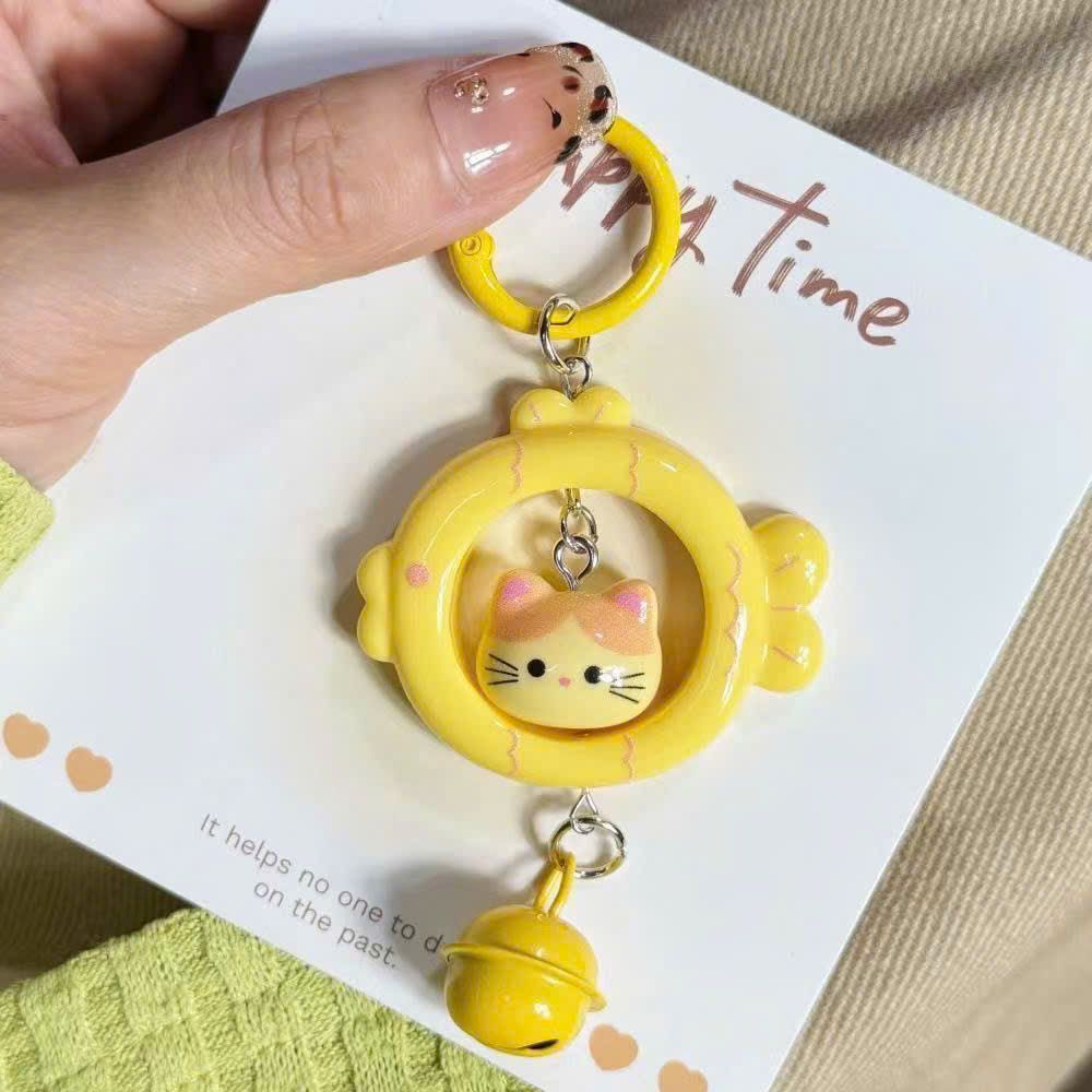 Móc Khóa Hình Mèo Nằm Trong Vòng Cá Dễ Thương 