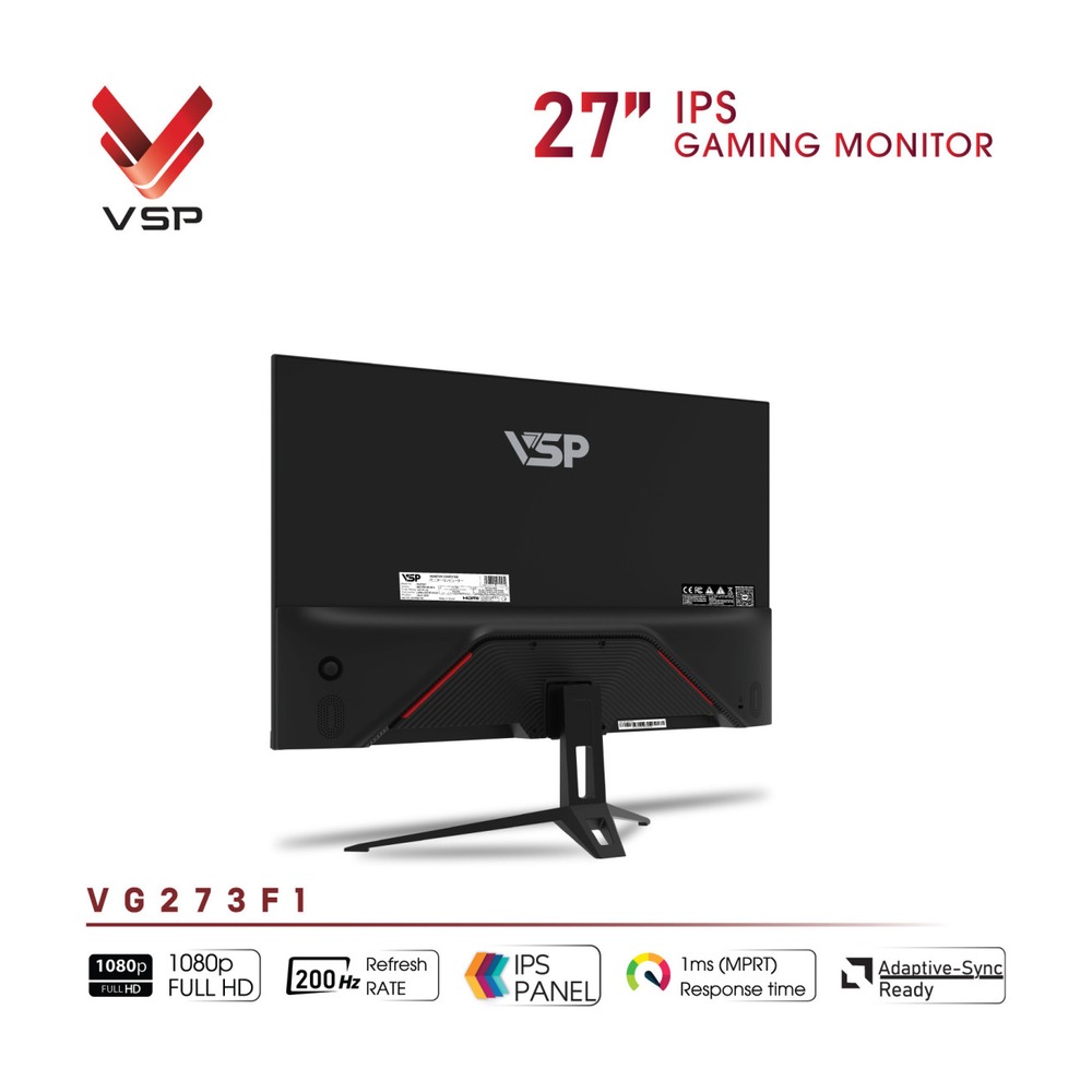 Màn hình VSP Gaming VG273F1 27 Inch (IPS, FHD, 200Hz, 1ms, FreeSync, Adaptive-Sync, Đen)