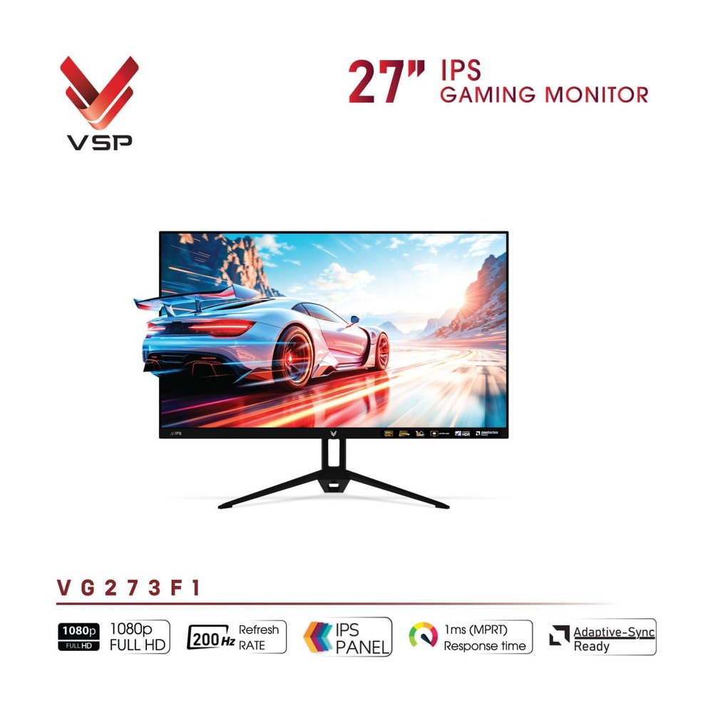 Màn hình VSP Gaming VG273F1 27 Inch (IPS, FHD, 200Hz, 1ms, FreeSync, Adaptive-Sync, Đen)