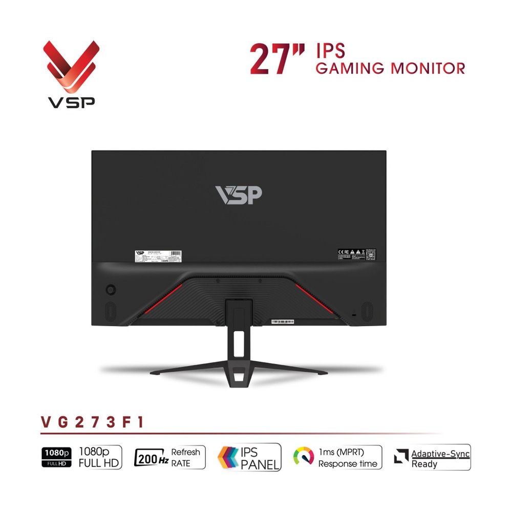 Màn hình VSP Gaming VG273F1 27 Inch (IPS, FHD, 200Hz, 1ms, FreeSync, Adaptive-Sync, Đen)