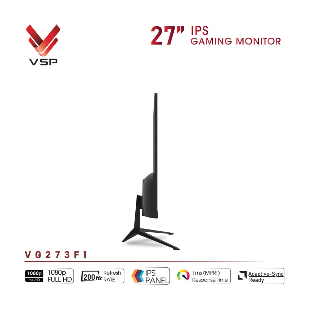 Màn hình VSP Gaming VG273F1 27 Inch (IPS, FHD, 200Hz, 1ms, FreeSync, Adaptive-Sync, Đen)