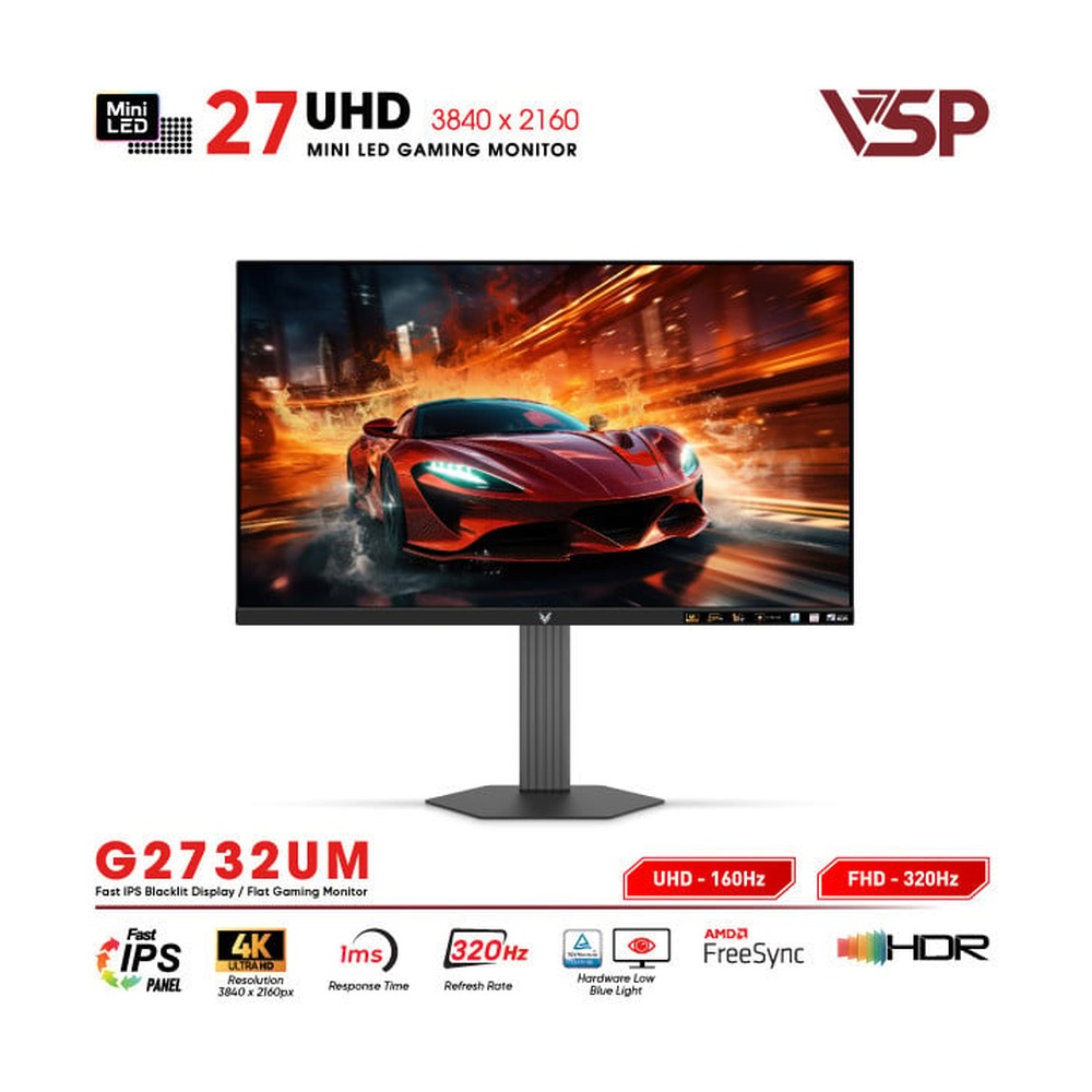 Màn hình VSP Mini-Led Vision Pro G2732UM (27 inch/4K UHD 160Hz - FHD 320Hz /1ms/Adpter Sync)