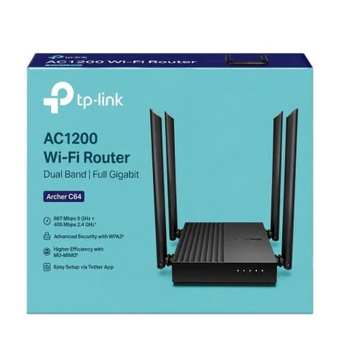 Bộ phát wifi TP-Link Archer C64 (Chuẩn AC/ 1200Mbps/ 4 Ăng-ten ngoài/ Wifi Mesh/ 25 User)