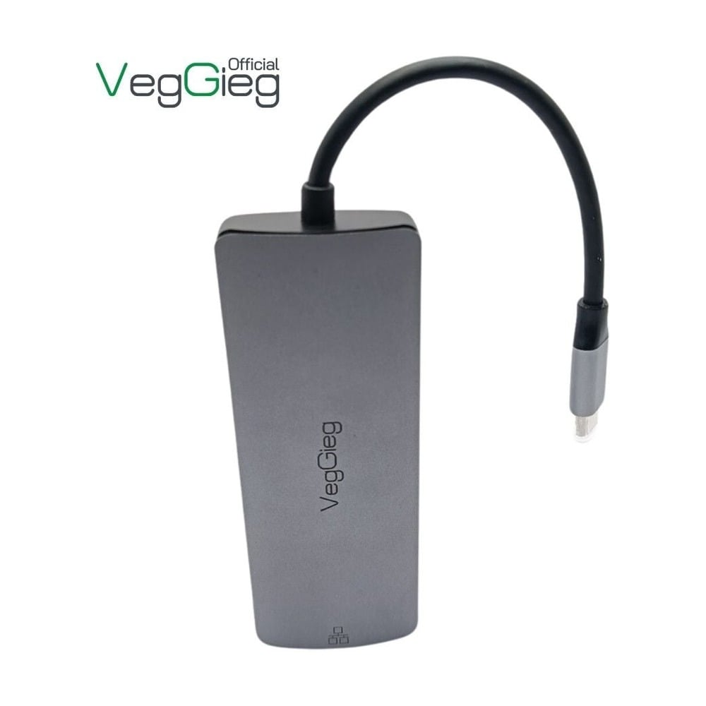 Bộ chuyển đổi VEGGIEG USB Type-C ra HDMI + USB 3.0 + 2* USB 2.0 + PD 100W + Type-C + SD/TF + RJ45 100Mbps V-TC10R