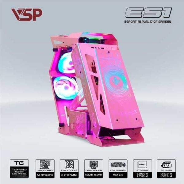 Vỏ Case VSP ESPORT ROG ES1 M-ATX/ITX Hồng