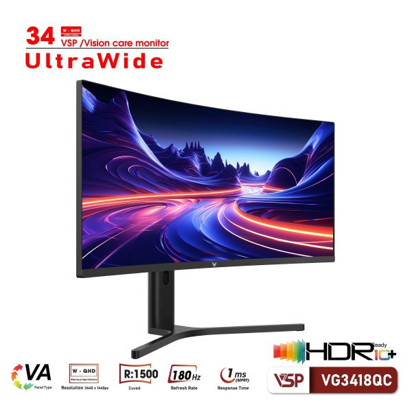Màn Hình Cong Gaming Ultrawide VSP VG3418QC 34inch (2K/VA/180hz/1ms/Adaptive Sync)