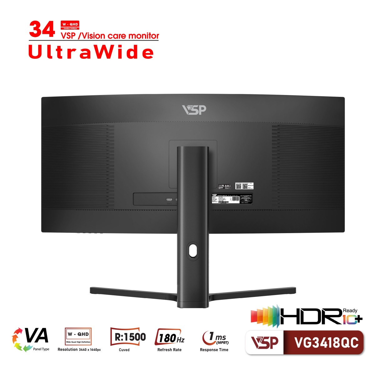Màn Hình Cong Gaming Ultrawide VSP VG3418QC 34 inch (2K/VA/180hz/1ms/Adaptive Sync)