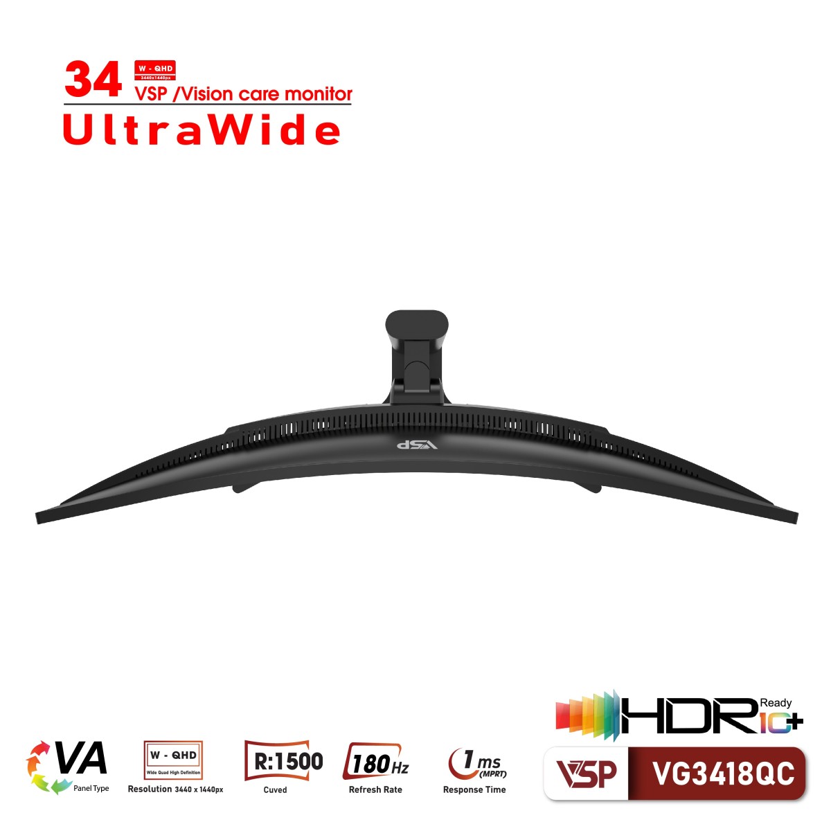 Màn Hình Cong Gaming Ultrawide VSP VG3418QC 34 inch (2K/VA/180hz/1ms/Adaptive Sync)