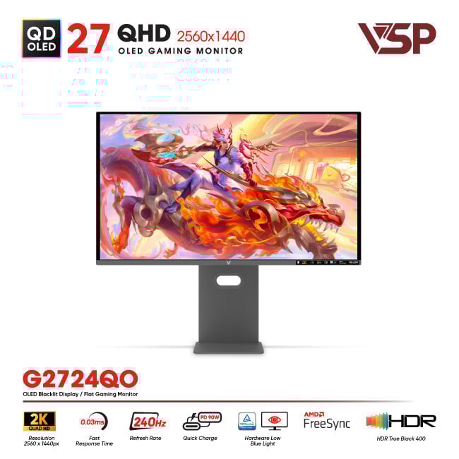 Màn hình QD-OLED Ai gaming Vision Pro G2724QO (27 Inch / 2K / 10bit / 240Hz / 0.03ms / G-Sync)