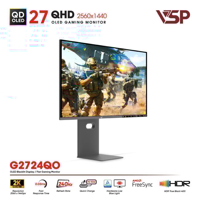 Màn hình QD-OLED Ai gaming Vision Pro G2724QO (27 Inch / 2K / 10bit / 240Hz / 0.03ms / G-Sync)