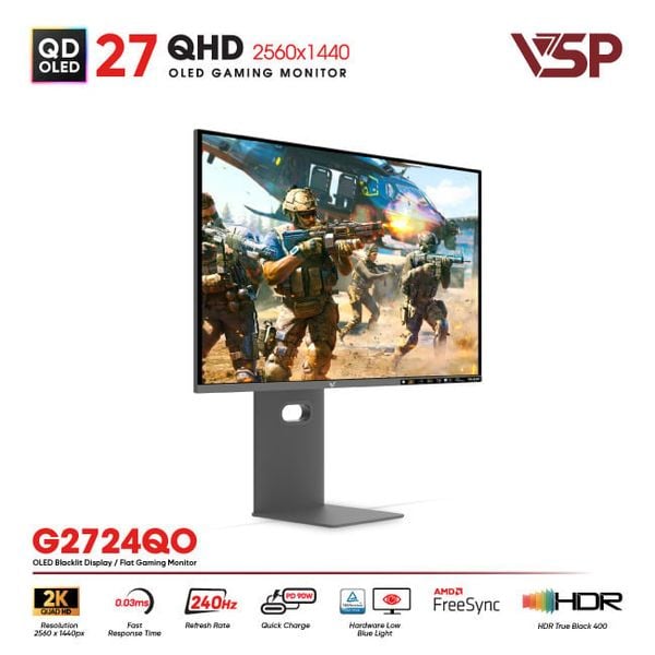 Màn hình QD-OLED Ai gaming Vision Pro G2724QO (27 Inch / 2K / 10bit / 240Hz / 0.03ms / G-Sync)
