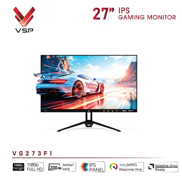 Màn hình VSP Gaming VG273F1 27 Inch (IPS, FHD, 200Hz, 1ms, FreeSync, Adaptive-Sync, Đen)