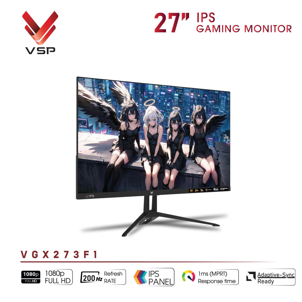 VSP Gaming VG273F1 thiết kế đen Màn hình VSP Gaming VG273F1 góc nghiêng