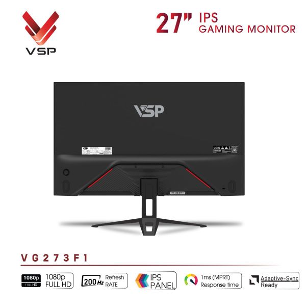 Màn hình VSP Gaming VG273F1 27 Inch (IPS, FHD, 200Hz, 1ms, FreeSync, Adaptive-Sync, Đen)