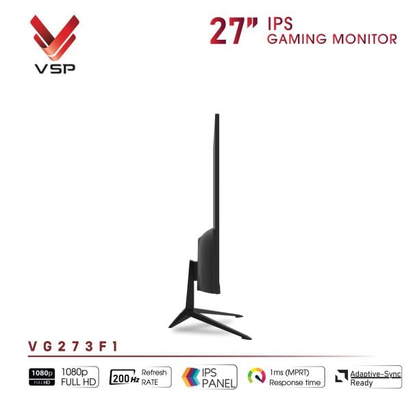 Màn hình VSP Gaming VG273F1 27 Inch (IPS, FHD, 200Hz, 1ms, FreeSync, Adaptive-Sync, Đen)