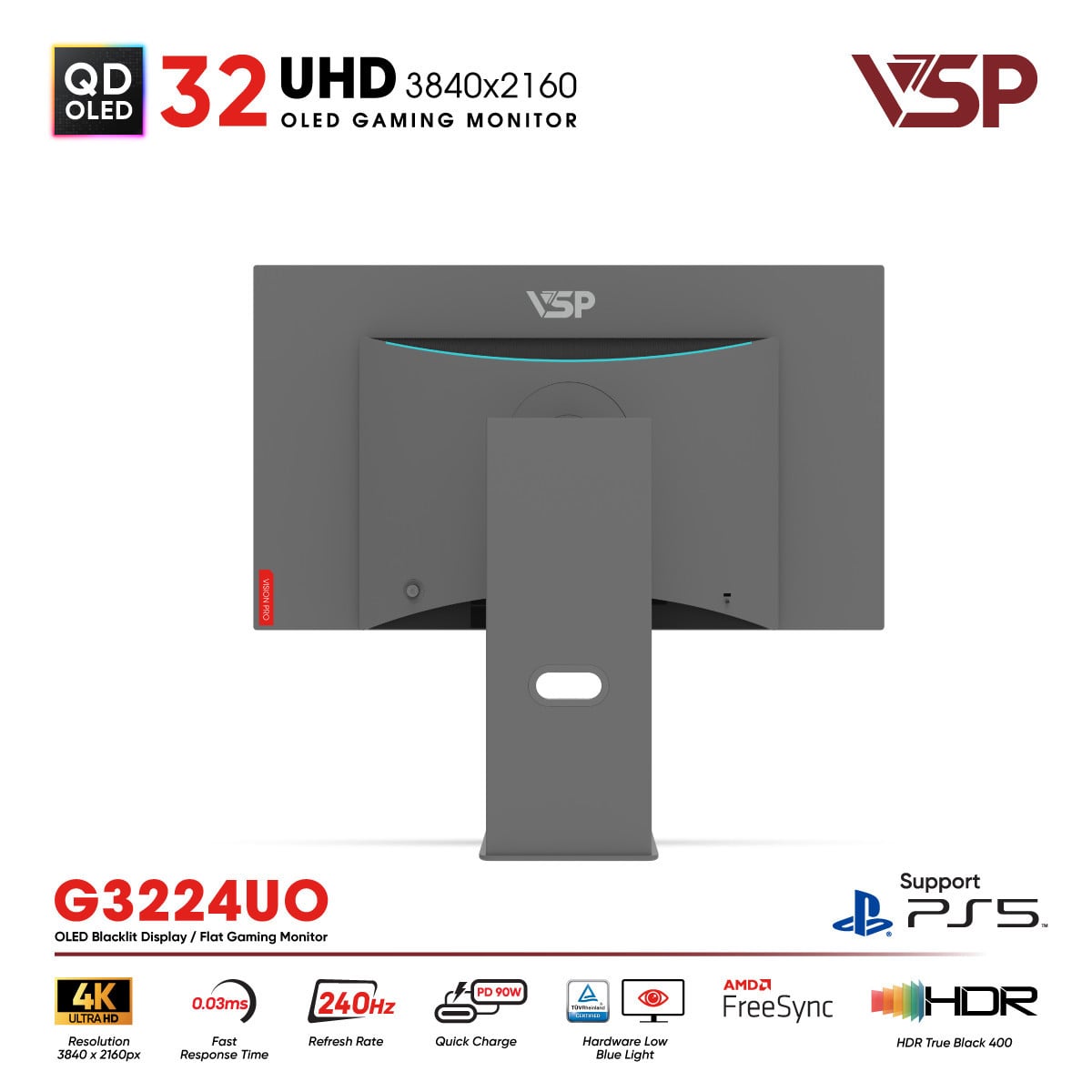Màn hình QD-OLED Ai gaming Vision Pro G3224UO (32 inch / 4K / 10bit / 240Hz / 0.03ms / G-sync)