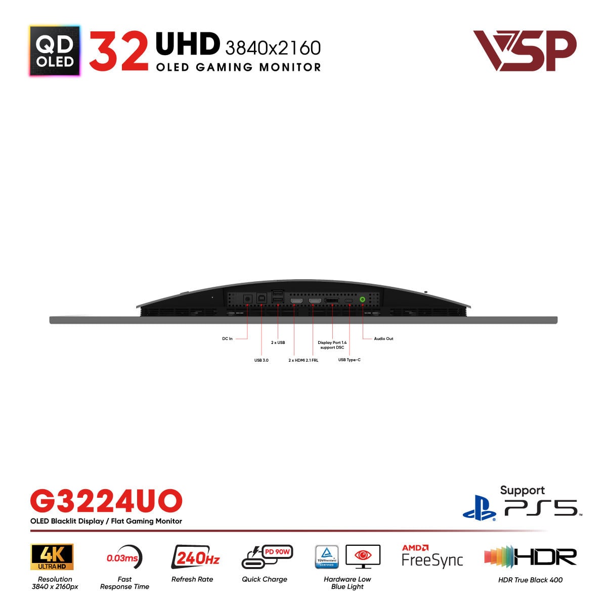 Màn hình QD-OLED Ai gaming Vision Pro G3224UO (32 inch / 4K / 10bit / 240Hz / 0.03ms / G-sync)
