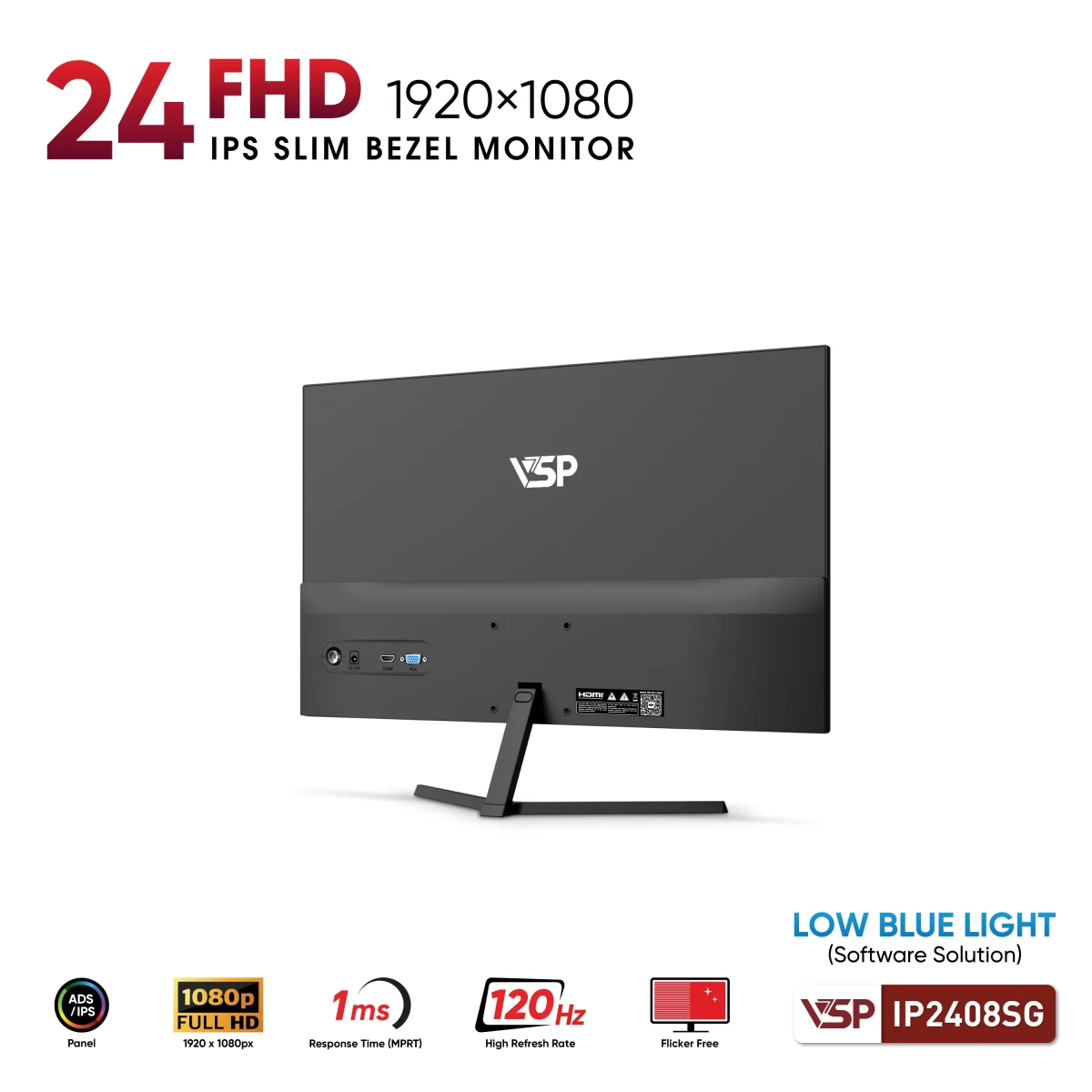 Màn Hình VSP IP2408SG 24 inch FHD IPS 120Hz 1ms  FreeSync AdaptiveSync Đen