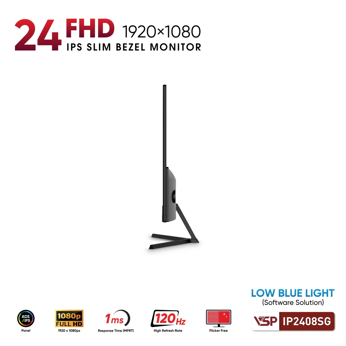 Màn Hình VSP IP2408SG 24 inch FHD IPS 120Hz 1ms  FreeSync AdaptiveSync Đen