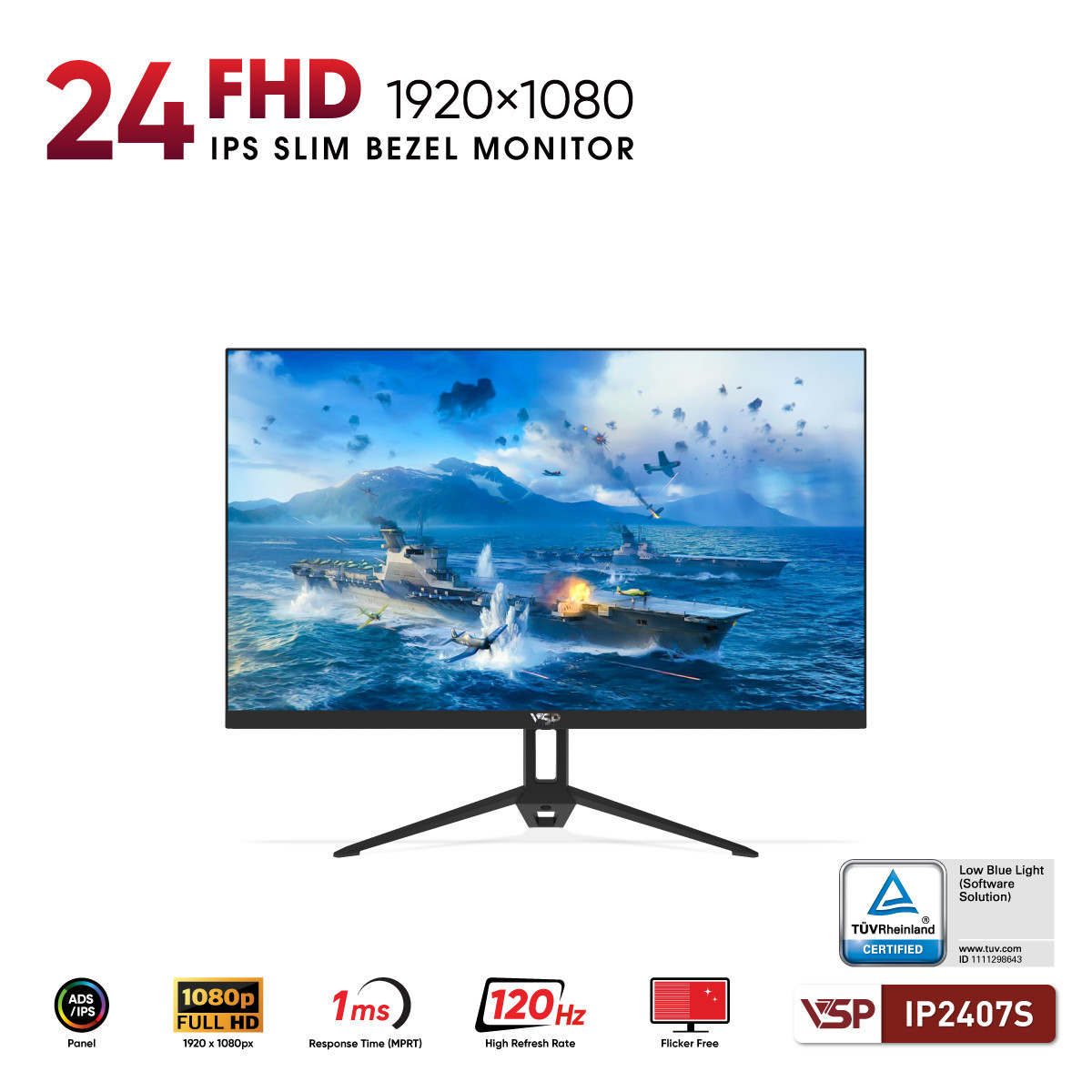 Màn hình VSP IP2407S 24 inch màu đen mặt trước