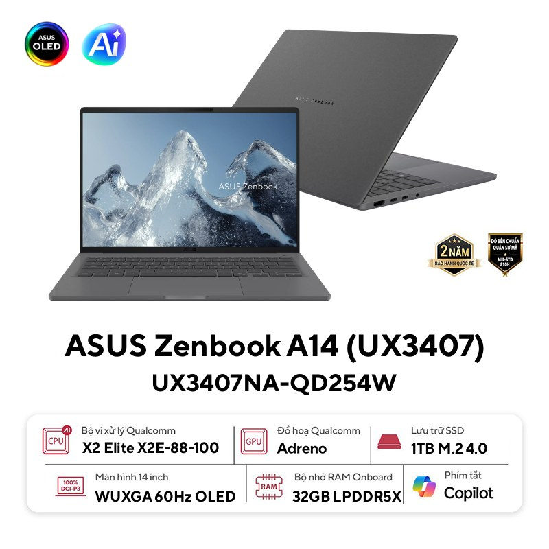 Laptop Asus ZenBook A14 UX3407NA-QD254W màu xám Laptop Asus ZenBook A14 UX3407NA-QD254W màu xám