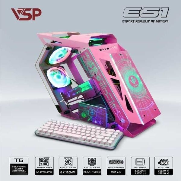 Vỏ Case VSP ESPORT ROG ES1 M-ATX/ITX Hồng