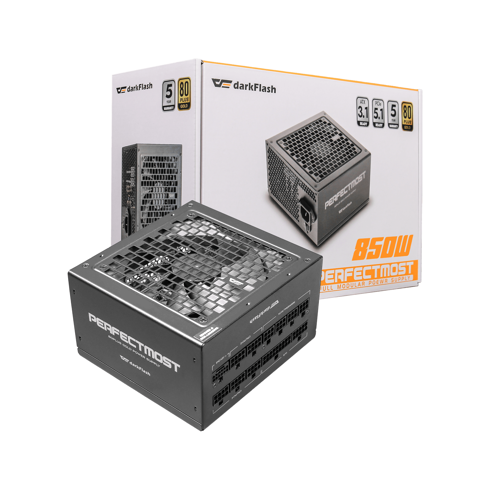 Nguồn máy tính DarkFlash PMT 850W GOLD ATX 3.1, PCIe 5.1 (80 Plus Gold/ Full-Modular) Trắng