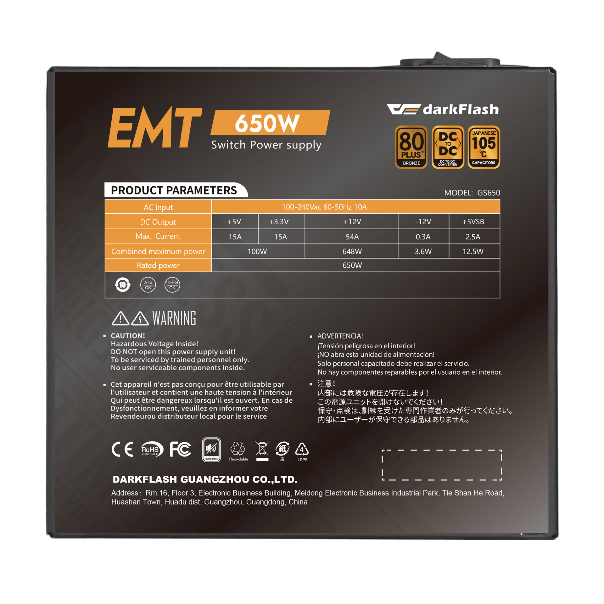 Nguồn DarkFlash EMT 650W 80 Plus Bronze Non- modular ATX
